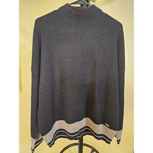 Calvin‎ Klein Women’s Mock Neck Sweater Black Classic Short Cable Knit Size M